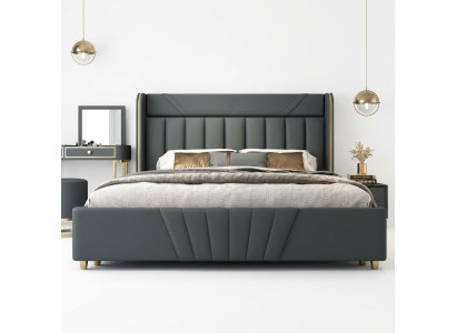Dormitorio Cama gris Muebles de diseñador Materiales de lujo Estructura de madera