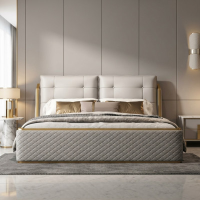Diseñador Dormitorio blanco Cama de lujo Camas dobles Estructura de madera Moderna