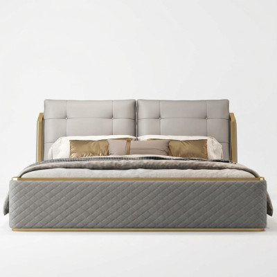 Diseñador Dormitorio blanco Cama de lujo Camas dobles Estructura de madera Moderna