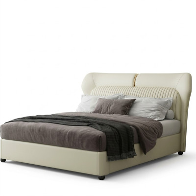 Cama de acero inoxidable blanco. Camas modernas para dormitorios de lujo con estructura de madera nueva.