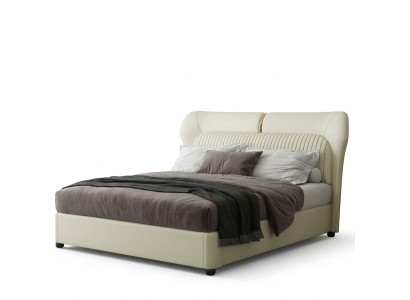 Cama de acero inoxidable blanco. Camas modernas para dormitorios de lujo con estructura de madera nueva.