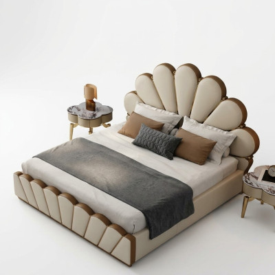 Moderna habitación de color beige cama de cuero sintético cama doble camas de diseño.