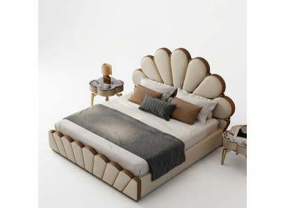 Moderna habitación de color beige cama de cuero sintético cama doble camas de diseño.
