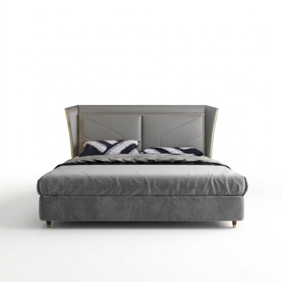 Dormitorio gris Cama doble Camas de diseñador Estructura de madera Camas de cuero