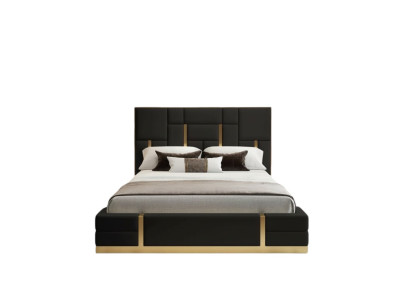 Cama de dormitorio negra diseñada de madera cama doble de lujo de acero inoxidable