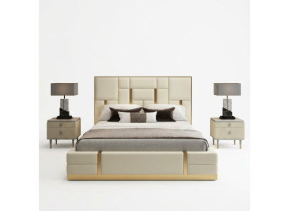 Cama doble blanca de lujo de dormitorio marco de madera diseñador de cama de acero inoxidable