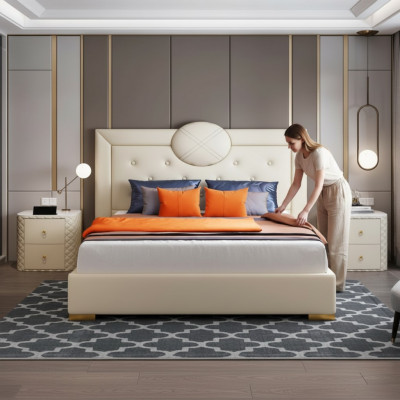 Gran dormitorio blanco cama doble Marco de madera de diseñador Cama moderna