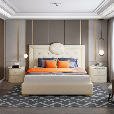 Gran dormitorio blanco cama doble Marco de madera de diseñador Cama moderna