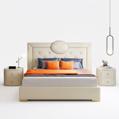 Gran dormitorio blanco cama doble Marco de madera de diseñador Cama moderna