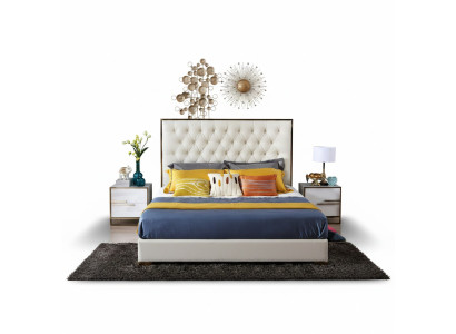 Cama grande Chesterfield blanca, muebles de dormitorio, camas de diseñador nuevos.
