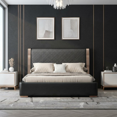 Dormitorio camas Cama de cuero gris Muebles modernos Estructura de madera Camas