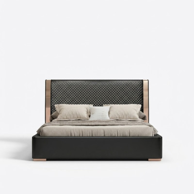 Dormitorio camas Cama de cuero gris Muebles modernos Estructura de madera Camas