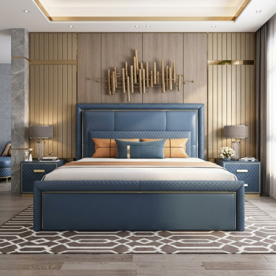 Gran dormitorio azul cama Diseñador Camas dobles Camas de piel sintética