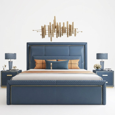 Gran dormitorio azul cama Diseñador Camas dobles Camas de piel sintética