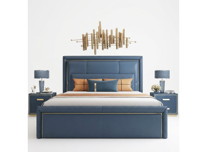 Gran dormitorio azul cama Diseñador Camas dobles Camas de piel sintética