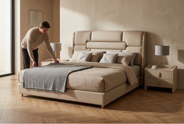 Mobiliario de dormitorio Diseñador de camas Estructura de madera Cama doble Camas modernas