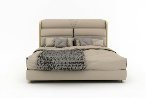 Cama doble beige claro en un lujoso dormitorio moderno diseño de cama.