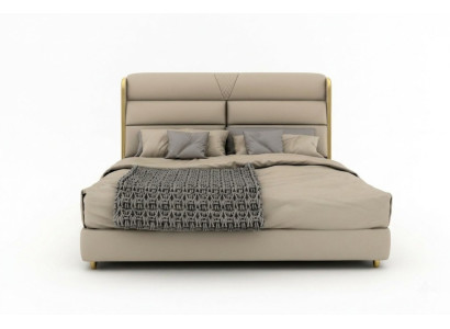 Cama doble beige claro en un lujoso dormitorio moderno diseño de cama.
