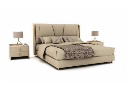 Diseñador de dormitorios Cama beige Camas dobles Camas con LED Camas de cuero