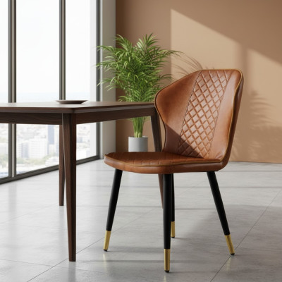 Silla de comedor marrón moderna de diseñador de una plaza con respaldo.