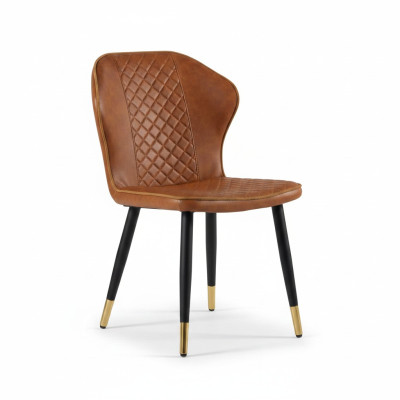 Silla de comedor marrón moderna de diseñador de una plaza con respaldo.
