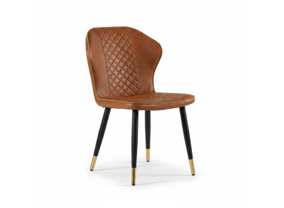 Silla de comedor marrón moderna de diseñador de una plaza con respaldo.