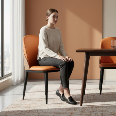 Silla naranja comedor muebles diseñador asiento individual madera textil sillas