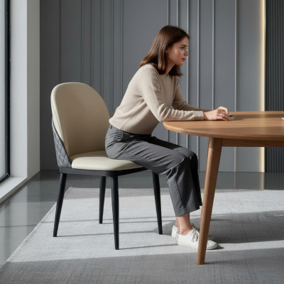 Blanco-gris sillón individual Sillas de comedor modernas Silla con respaldo Muebles de madera