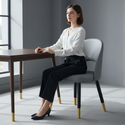 Moderna silla de comedor gris, silla individual de diseño, sillas de madera.