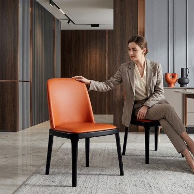 Silla de comedor naranja-negra Sillones elegantes Silla de madera moderna