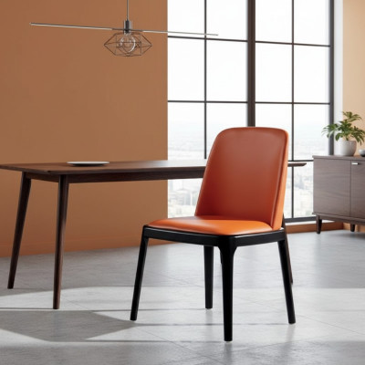 Silla de comedor naranja-negra Sillones elegantes Silla de madera moderna