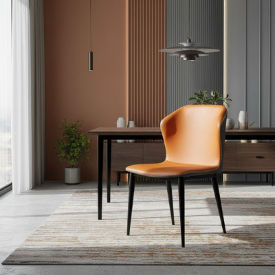 Silla de comedor negra y naranja Sillas de diseñador Sillones modernos Nuevos