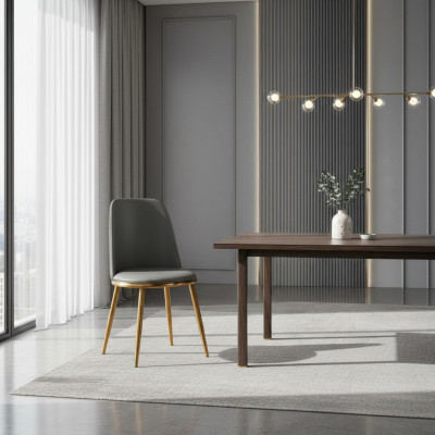 Silla de comedor gris de 1 plaza, sillas de diseñador modernas de un solo asiento.