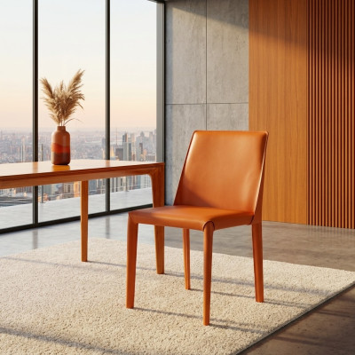 Silla de cuero sintético naranja Muebles de comedor Sillas modernas Estructura de madera Nueva