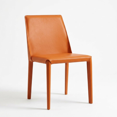 Silla de cuero sintético naranja Muebles de comedor Sillas modernas Estructura de madera Nueva