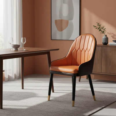 Sillas de comedor marrón-naranja, sillas de madera de diseñador, sillón moderno