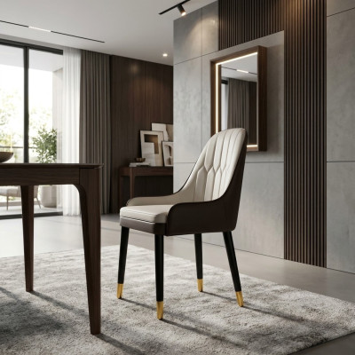 Silla de comedor blanco y negro, diseño de silla de cuero sintético, sillas de madera modernas.