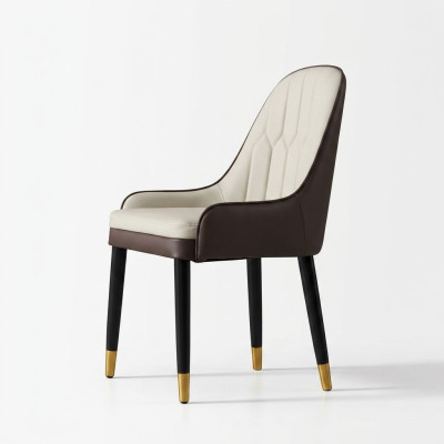 Silla de comedor blanco y negro, diseño de silla de cuero sintético, sillas de madera modernas.