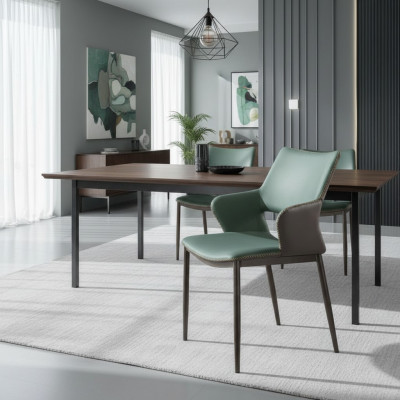 Sillas de comedor de madera marrón-verde, sillas de madera de diseñador, sillas de respaldo modernas.