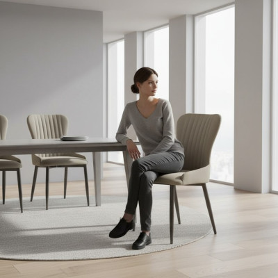 Silla acolchada gris. Muebles de comedor modernos. Diseñador de asientos individuales. Nuevo.