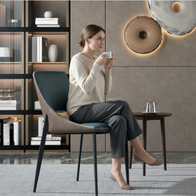 Silla de cuero azul sintético para comedor, asiento textil, silla tapizada de comedor de una plaza