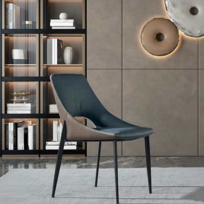Silla de cuero azul sintético para comedor, asiento textil, silla tapizada de comedor de una plaza