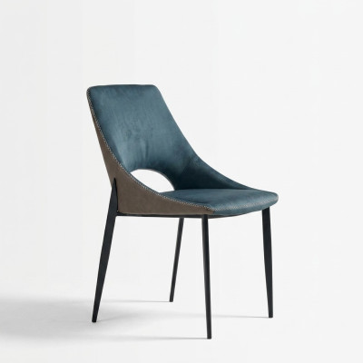 Silla de cuero azul sintético para comedor, asiento textil, silla tapizada de comedor de una plaza