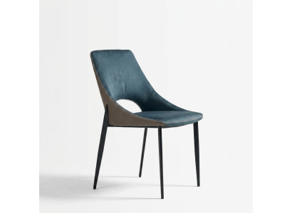Silla de cuero azul sintético para comedor, asiento textil, silla tapizada de comedor de una plaza