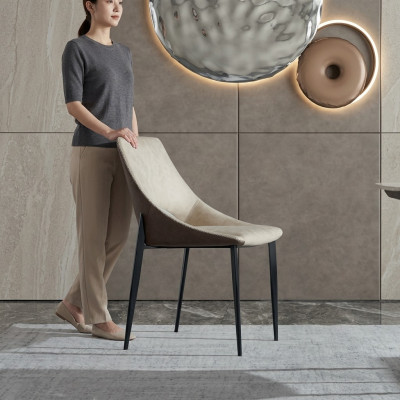 Silla de comedor beige Nuevo diseño moderno de sillas de madera Elegantes sillas con apoyabrazos