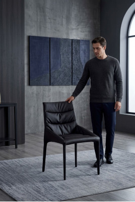 Silla de comedor tapizada negra, sillas de tela de diseñador, muebles de comedor