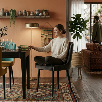 Silla de brazos gris - Sillas de comedor de diseño de madera para cocina de una plaza.