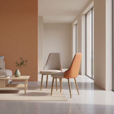 Sillas de comedor de lujo color naranja-beige, sillas de cuero, sillas de cocina, muebles de madera.