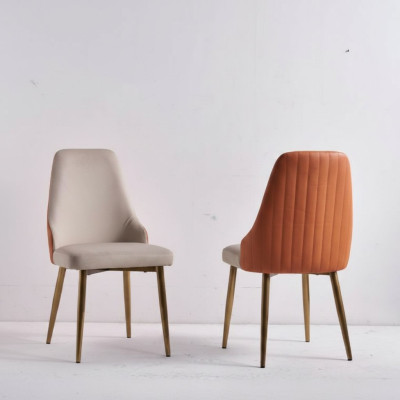 Sillas de comedor de lujo color naranja-beige, sillas de cuero, sillas de cocina, muebles de madera.