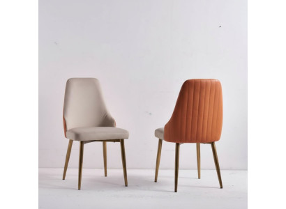 Sillas de comedor de lujo color naranja-beige, sillas de cuero, sillas de cocina, muebles de madera.